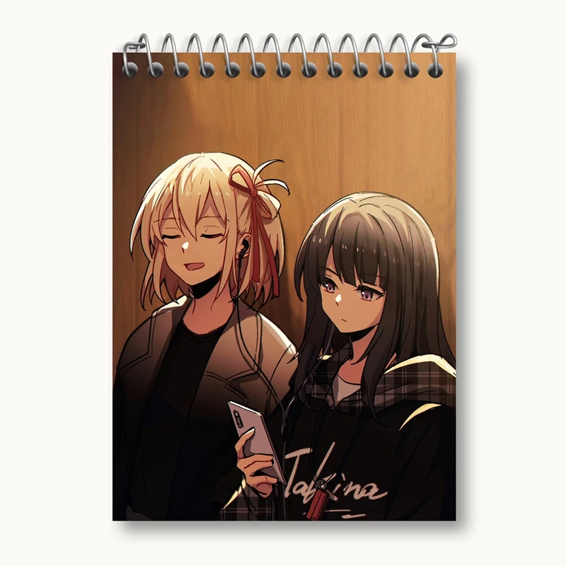 دفتر یادداشت 50 برگ خندالو مدل تاکینا و چیساتو انیمه لیکوریس ریکویل Lycoris Recoil کد 22987