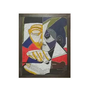 تابلو سوزن دوزی مدل بانوی درحال مطالعه