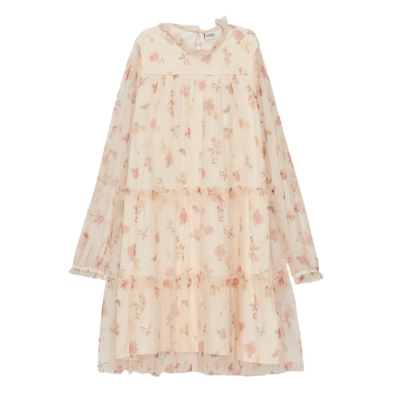 پیراهن آستین بلند یقه گرد دخترانه ال سی وایکیکی مدل Fl1