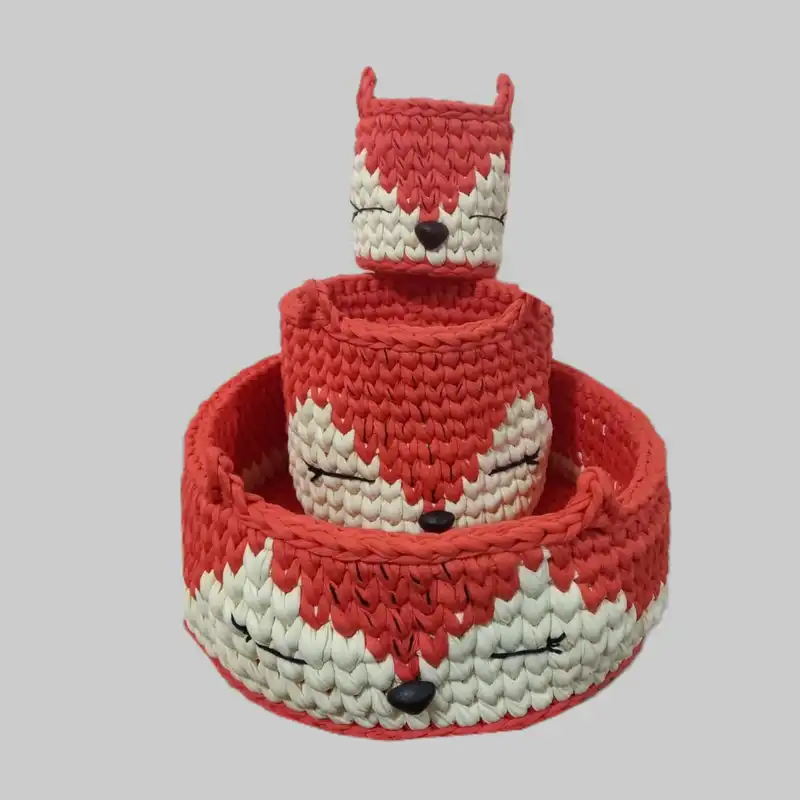 سبد قلاب بافی تریکو  طرح روباه کد 001 مجموعه 3 عددی