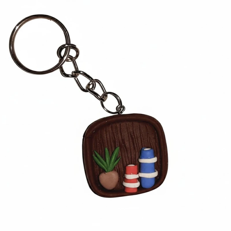 جاکلیدی دستی خمیر پلیمری مدل کتابخانه مینیمال