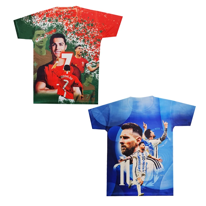 تی‌شرت آستین کوتاه ورزشی پسرانه مدل رونالدو و مسی مجموعه 2 عددی 