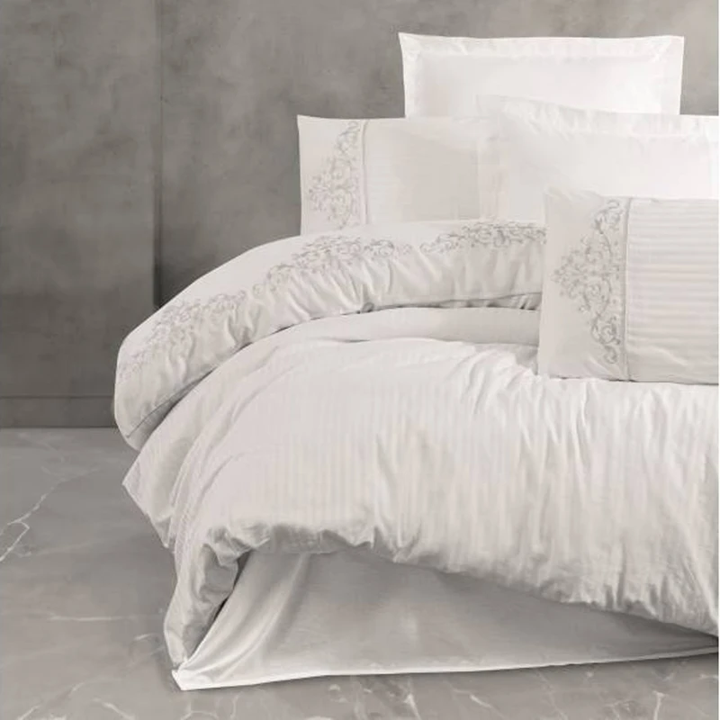 سرویس روتختی کاتن باکس مدل Brode Saten genny beyaz  دو نفره 6 تکه