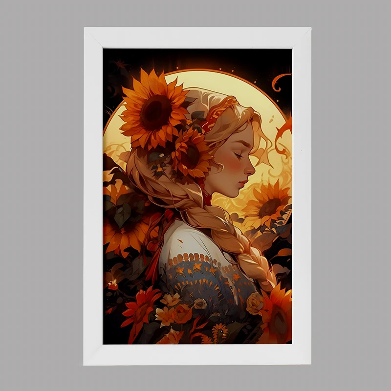 تابلو خندالو مدل دختر و گل های آفتابگردان کد F6880