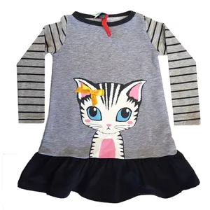 پیراهن دخترانه مدل راه راه طرح گربه DENO