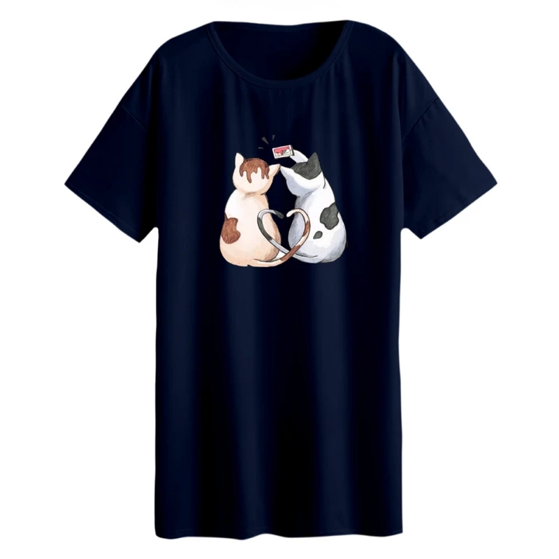 تی شرت لانگ زنانه مدل گربه های عاشق