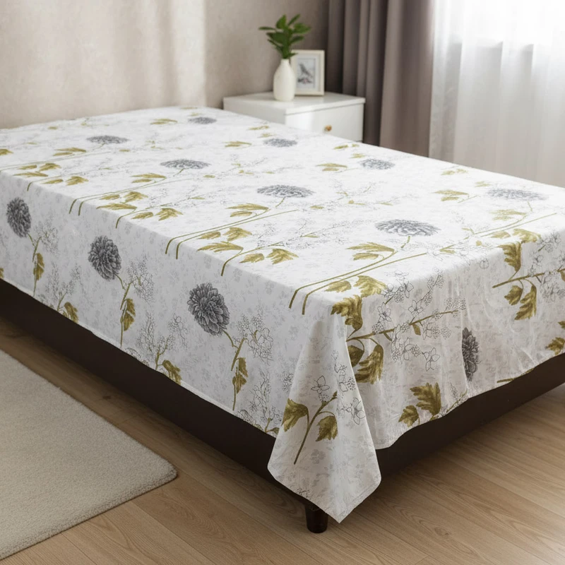 ملحفه نخ پنبه آدنو مدل گل داوودی کد IR212 دونفره سایز 240x240 سانتی‌متر