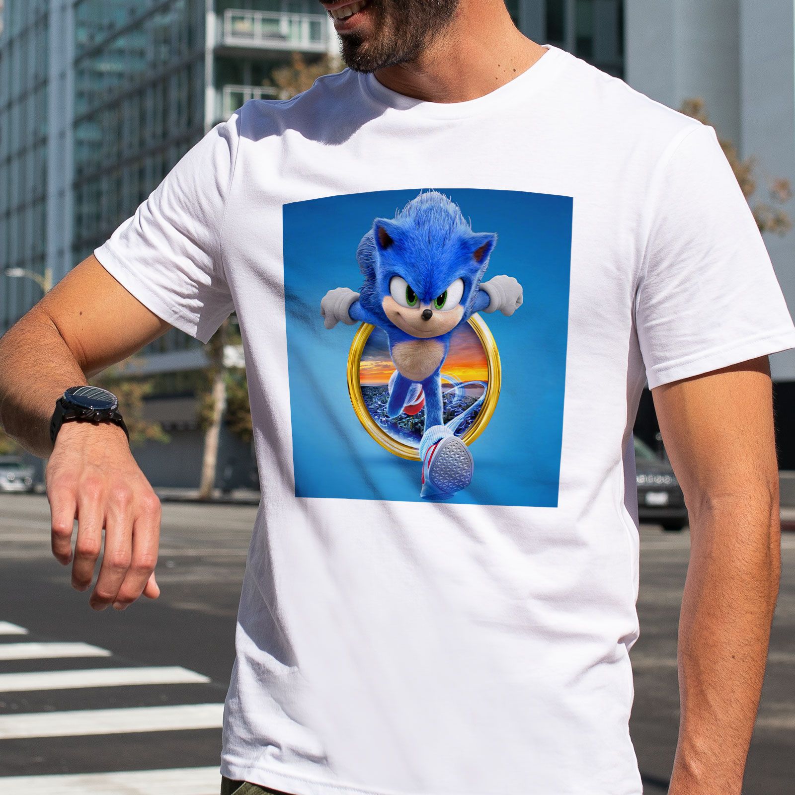 تی شرت آستین کوتاه مردانه هومرو مدل TW334 طرح سونیک -  - 6