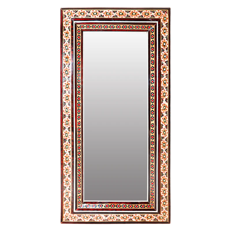 آینه خاتم کاری چوبی صنایع دستی فاخر مدل سنتی طرح تک گل کد 30p14in2510