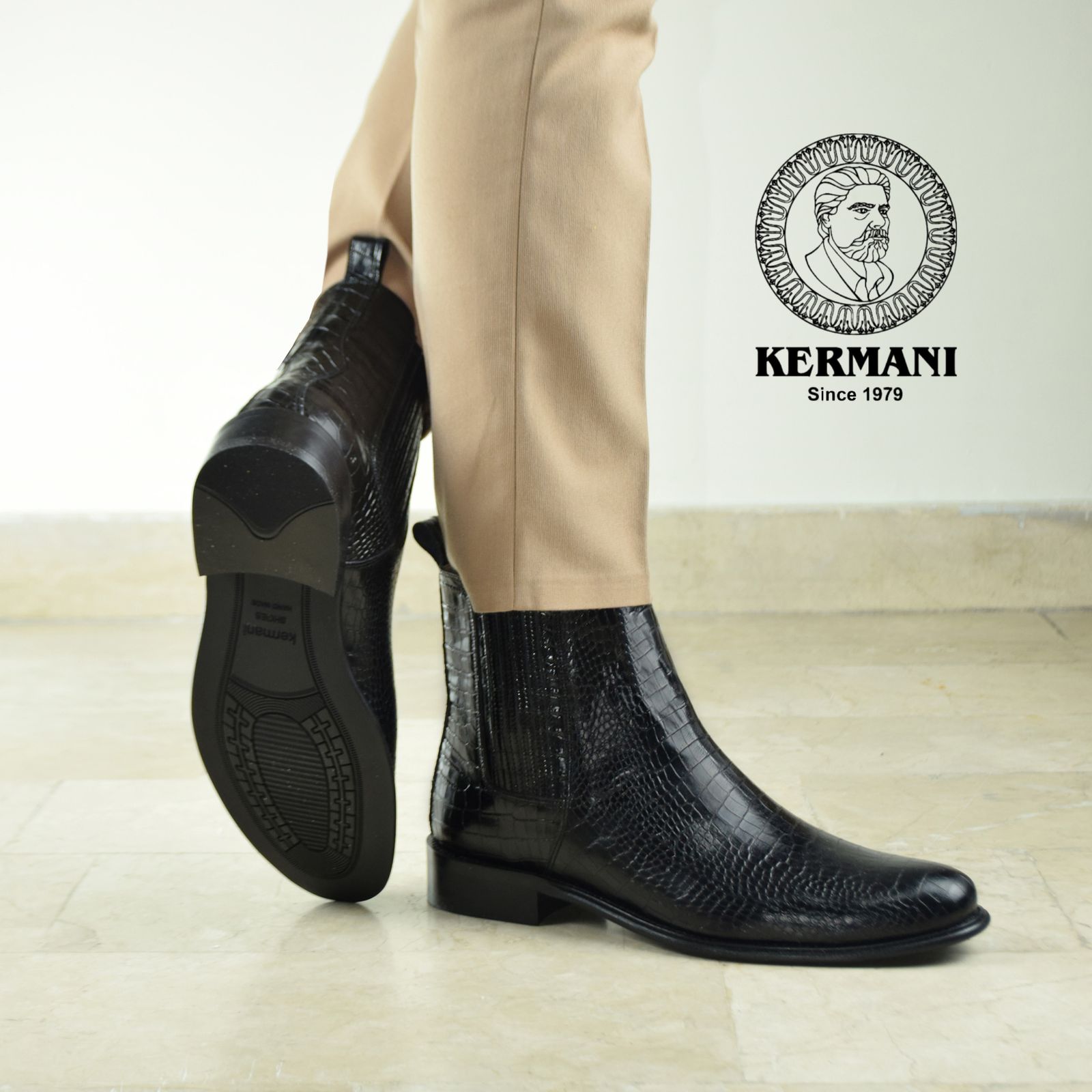 نیم بوت مردانه کرمانی مدل چرم دستدوز طبیعی کروکو کد 626 رنگ مشکی -  - 3