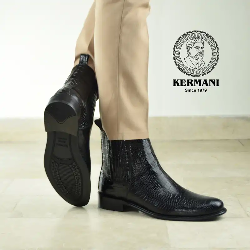 نیم بوت مردانه کرمانی مدل چرم دستدوز طبیعی کروکو کد 626 رنگ مشکی