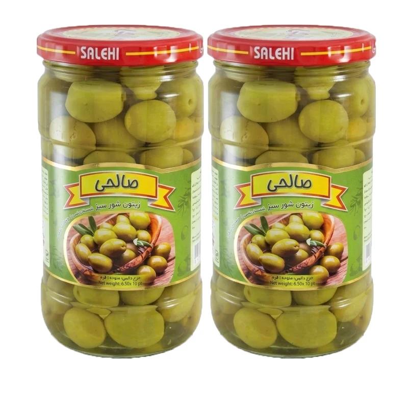 زیتون شور سبز ویژه هسته دار صالحی - 650 گرم مجموعه 2 عددی
