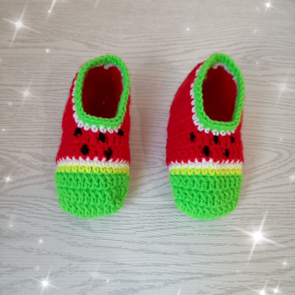 پاپوش بافتنی نوزادی طرح هندوانه کد 30414 -  - 4