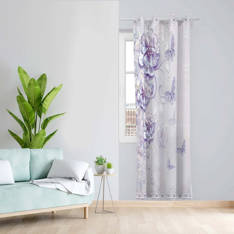 پرده طرح گل مدل مخمل پانچی کد 5066L z سایز 140x200 سانتی متر