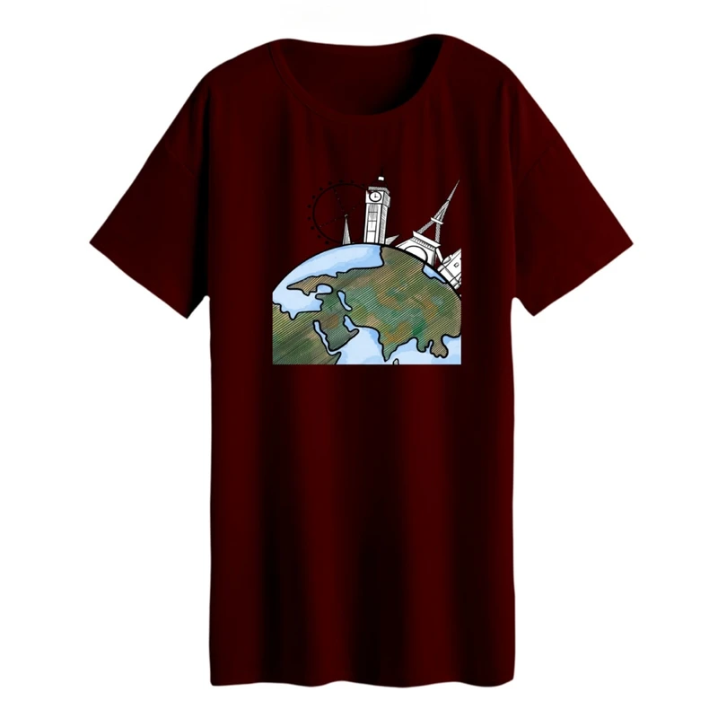 تی شرت لانگ زنانه مدل کره زمین