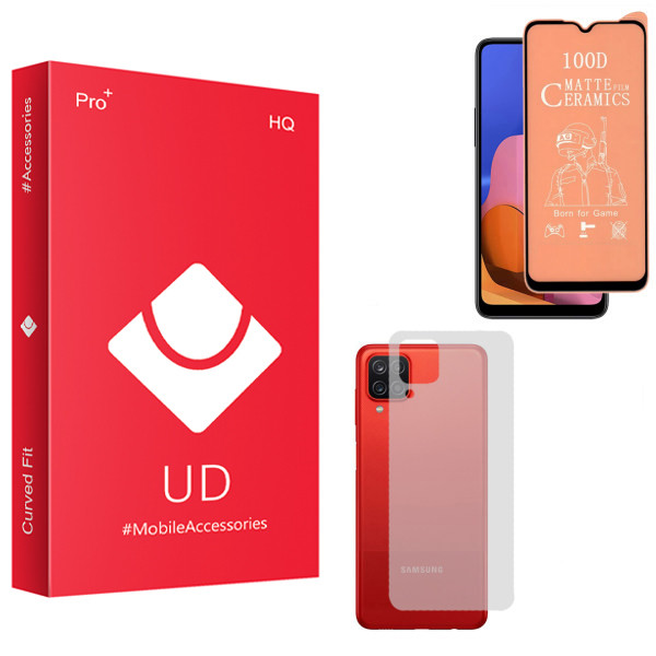 محافظ صفحه نمایش سرامیکی مات یو دی مدل HQ مناسب برای گوشی موبایل سامسونگ Galaxy A12 به همراه محافظ پشت گوشی