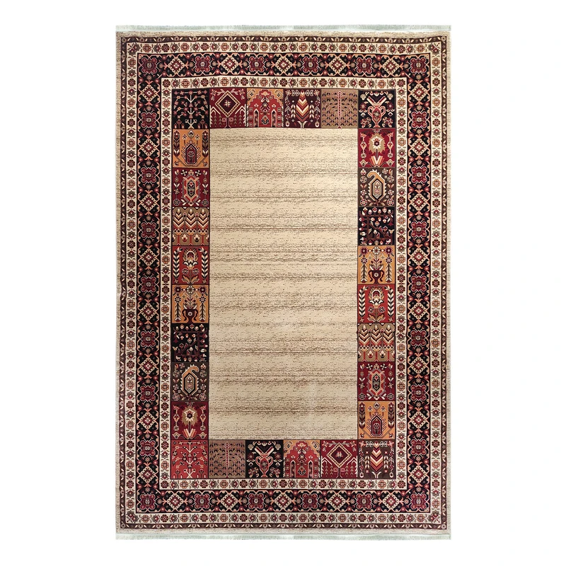 فرش ماشینی 700 شانه بزرگمهر زمینه گندمی حاشیه بژ کد 78018