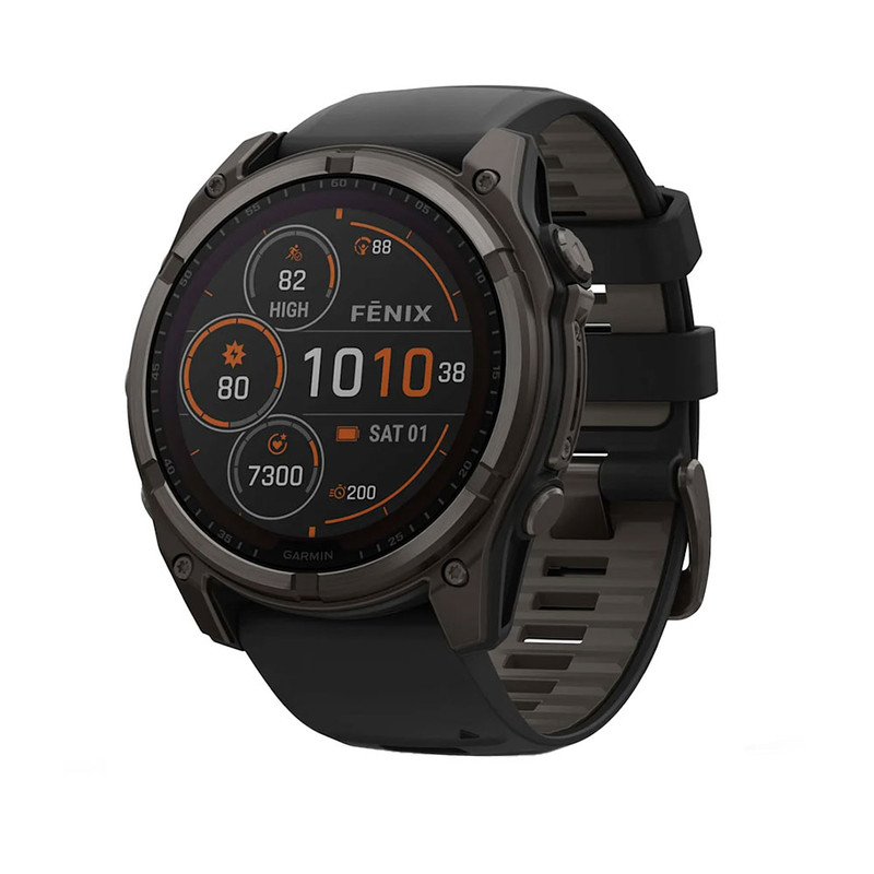 ساعت هوشمند گارمین مدل Fenix 8 - 51mm، مناسب برای ورزش، روزمره، دارای قابلیت‌های صفحه نمایش رنگی و لمسی، کنترل موسیقی، کنترل سطح اکسیژن خون، بند سیلیکونی، فناوری GPS، با حافظه داخلی 32 گیگابایت