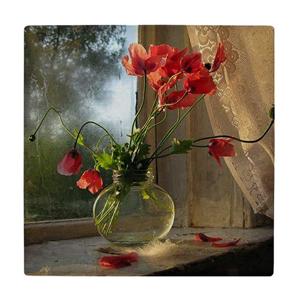  کاشی کارنیلا طرح گل های شقایق در گلدان شیشه ای کد wkk962