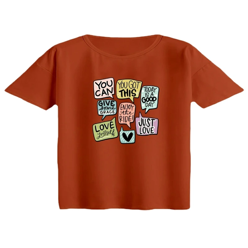 کراپ تی‌شرت آستین کوتاه زنانه مدل پازل نوشته