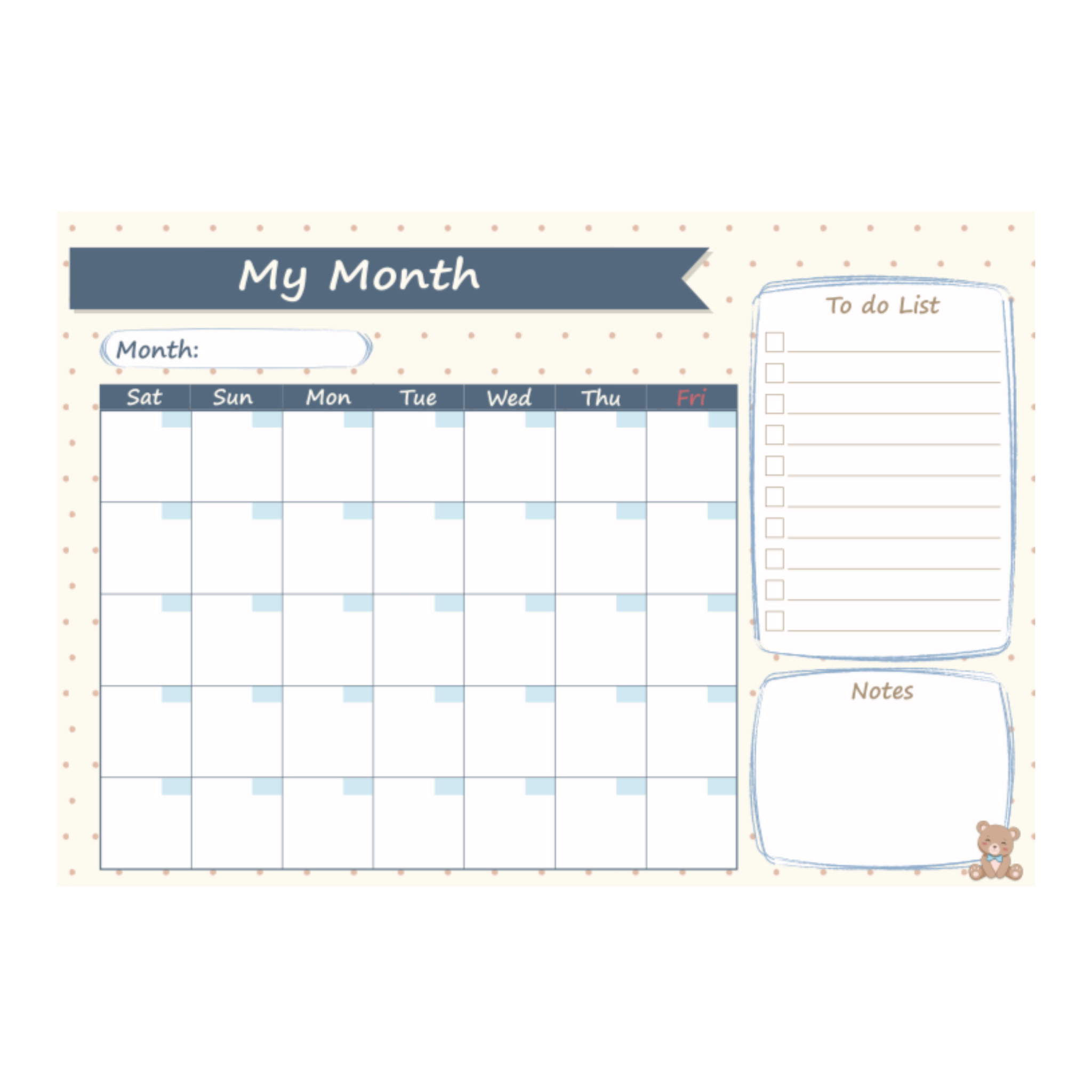 کاغذ یادداشت مدل پلنر ماهانه to do list طرح خرس پاپیون دار کد 2