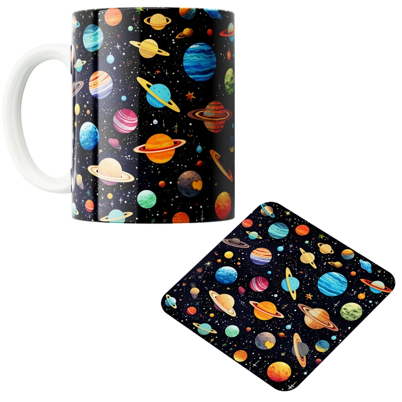 ماگ پاد آفرین مدل فضانورد سیاره منظومه شمسی موشک آدم فضایی کد PZ197 به همراه زیرلیوانی