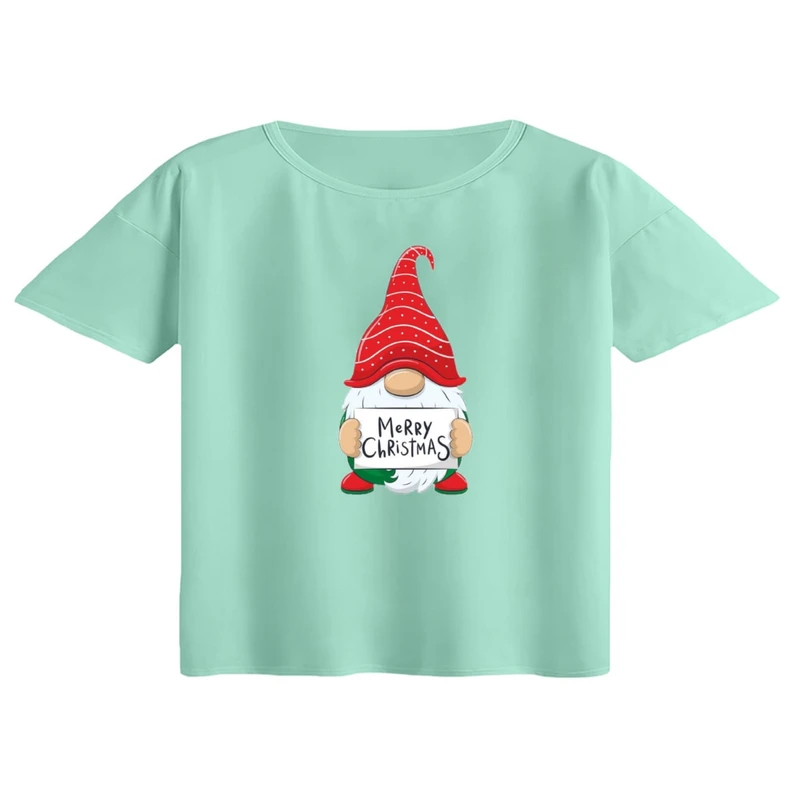کراپ تی‌شرت آستین کوتاه زنانه مدل بابانوئل کریسمس کد 6