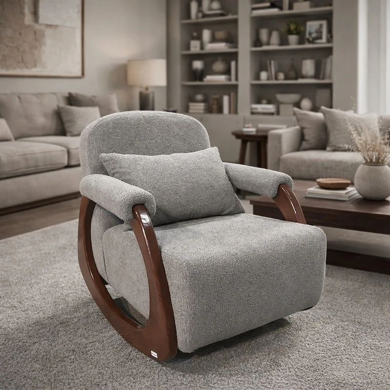 مبل راحتی یک نفره با روکش پارچه و پایه چوب گالری چوب آشنایی مدل Gh-Rak-Aramis به همراه 1 کوسن