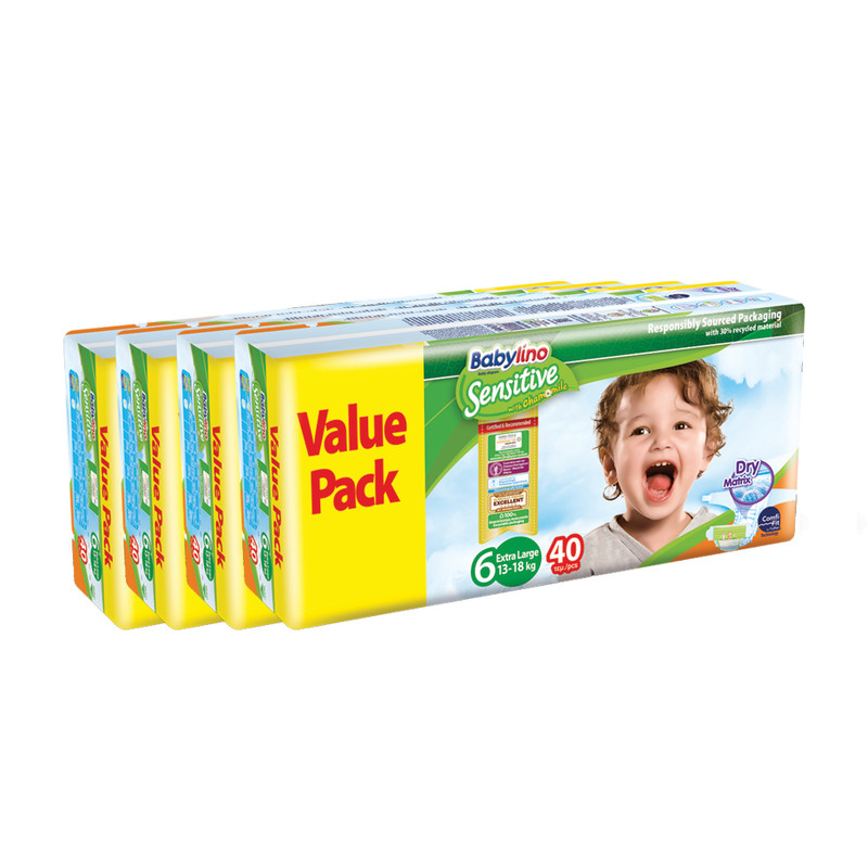 پوشک بیبی لینو مدل سنسیتیو کد 6 مجموعه چهار عددی بسته 40 عددی