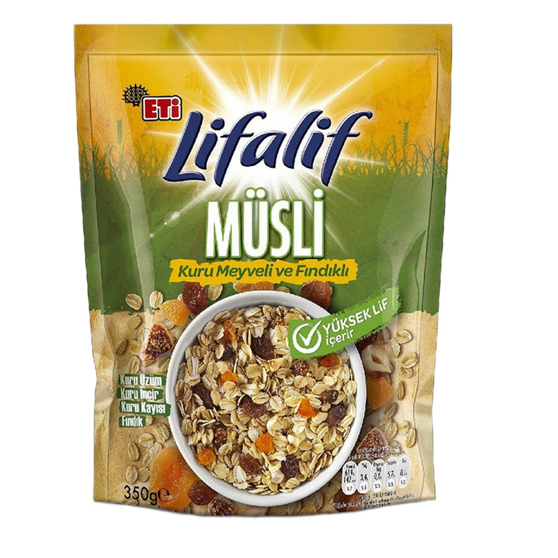 غلات صبحانه رژیمی لیفالیف با میوه های خشک و فندق اتی - 350 گرم
