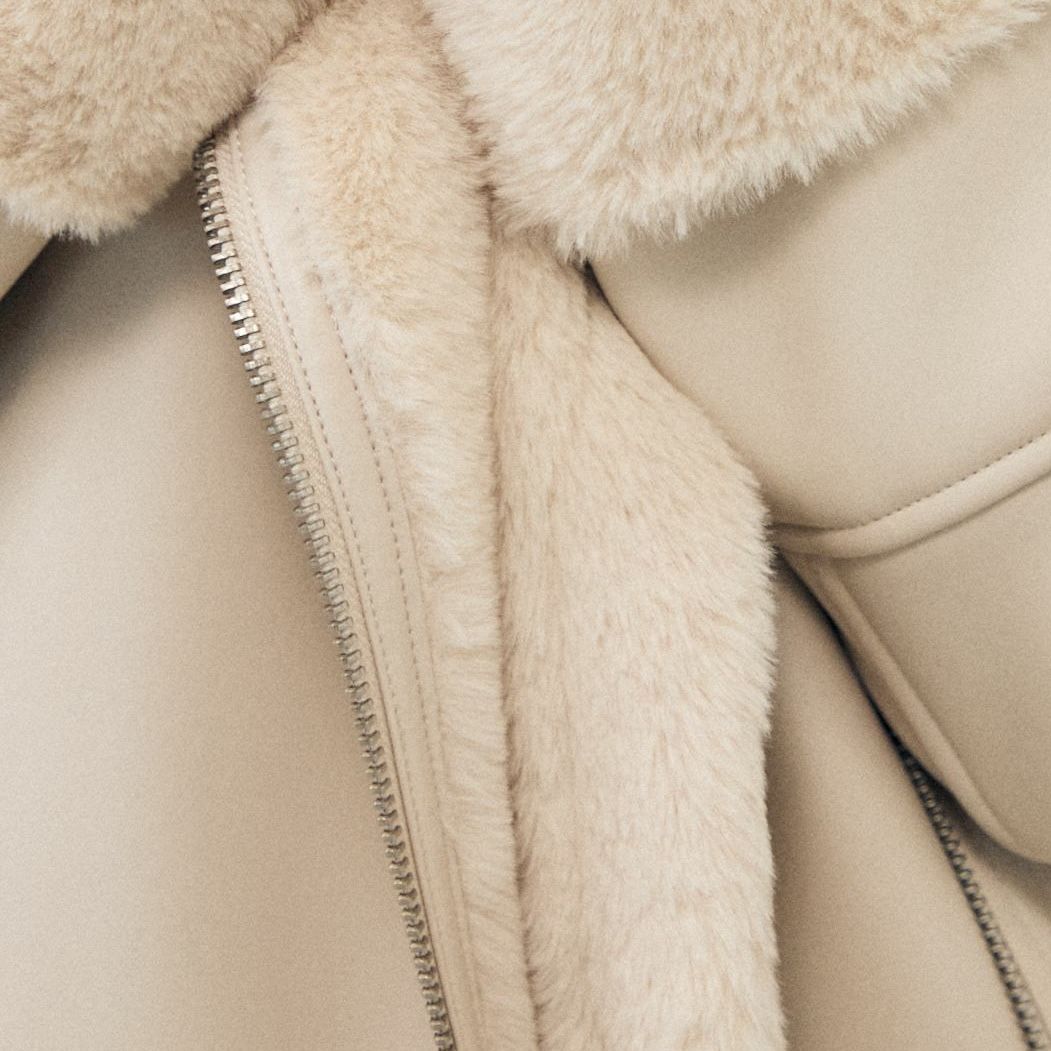 کت چرم زنانه استرادیواریوس مدل FAUX BIKER FUR LINING 2025 -  - 7