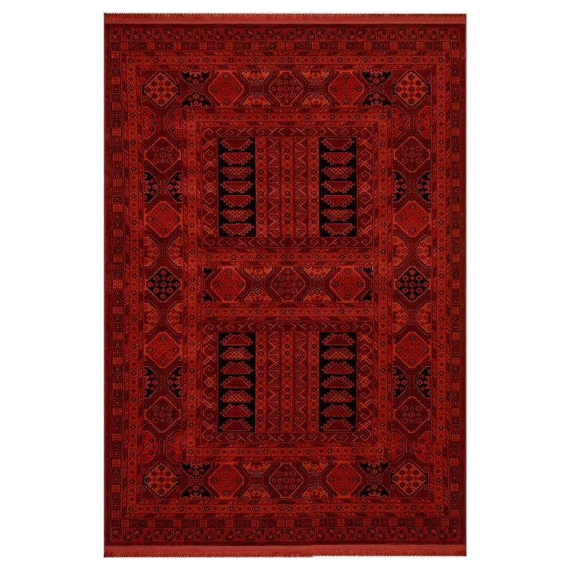 فرش ماشینی بزرگمهر طرح بلوچی کد 78008 زمینه لاکی