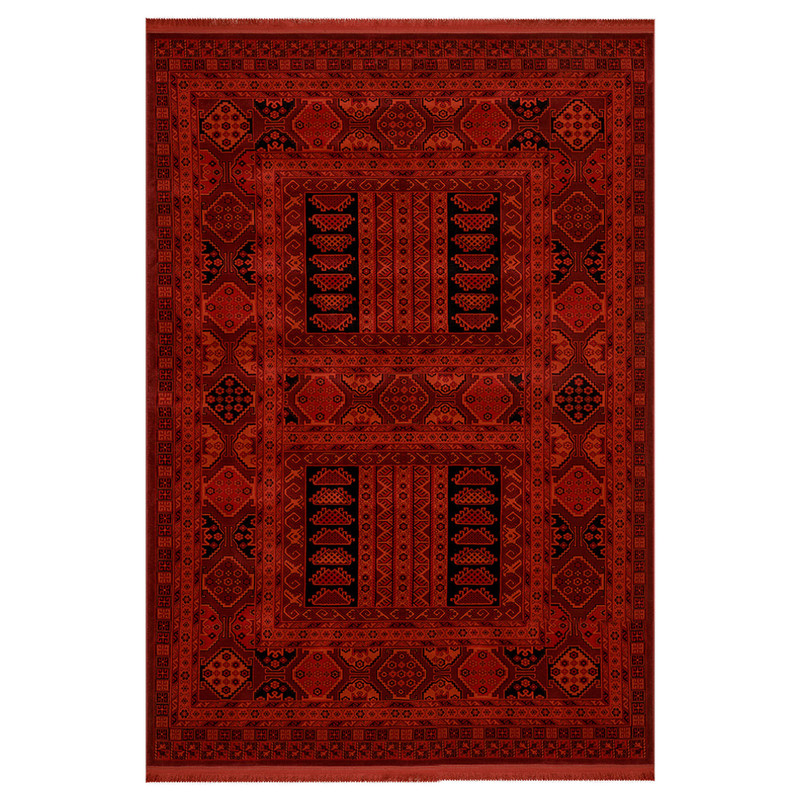 فرش ماشینی بزرگمهر طرح بلوچی کد 78008 زمینه لاکی