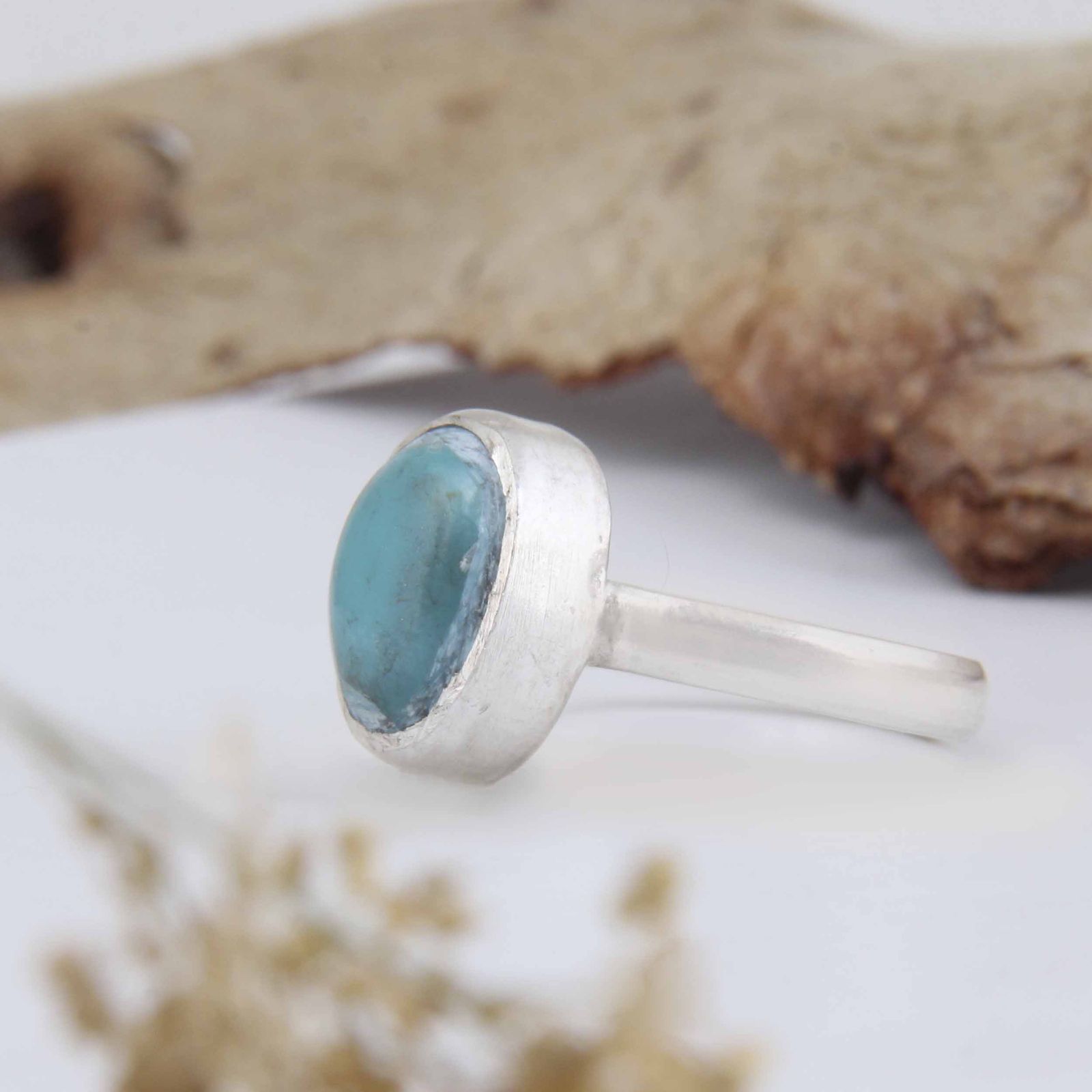 انگشتر نقره زنانه مدل رکاب دست ساز فیروزه نیشابور کد AW_736 - - 4