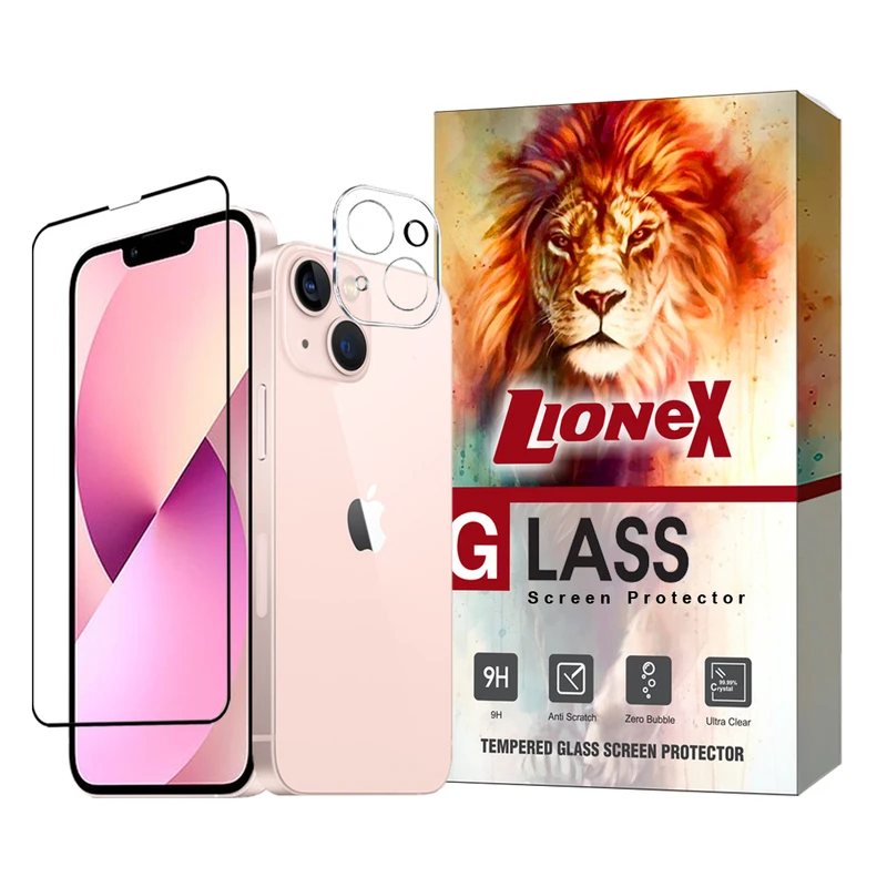 محافظ صفحه نمایش لایونکس مدل MFUL3DLI مناسب برای گوشی موبایل اپل iPhone 13 mini به همراه محافظ لنز دوربین