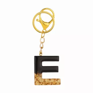 جاکلیدی رزینی طرح حرف E مدل ورق طلا