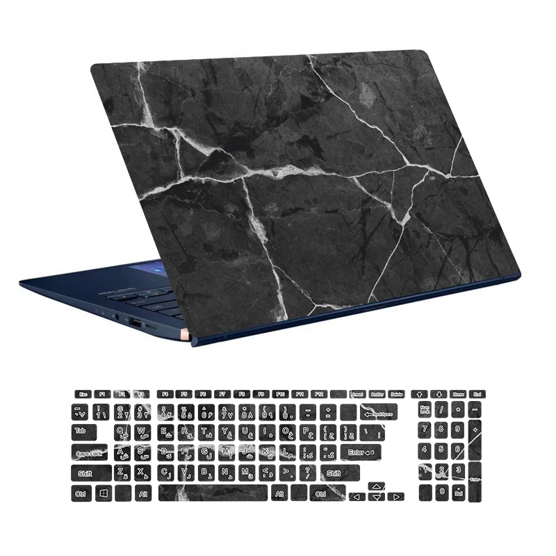 استیکر لپ تاپ توییجین و موییجین طرح Marble کد 04 مناسب برای لپ تاپ 15.6 اینچ به همراه برچسب حروف فارسی کیبورد 