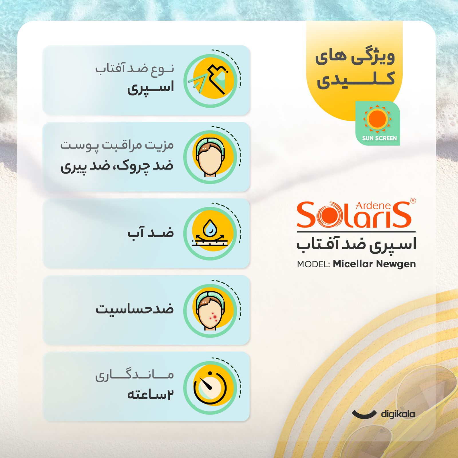 لوسیون دوفازی ضدآفتاب آردن سولاریس مدل Micellar Newgen، حجم 250 میلی‌لیتر -  - 8