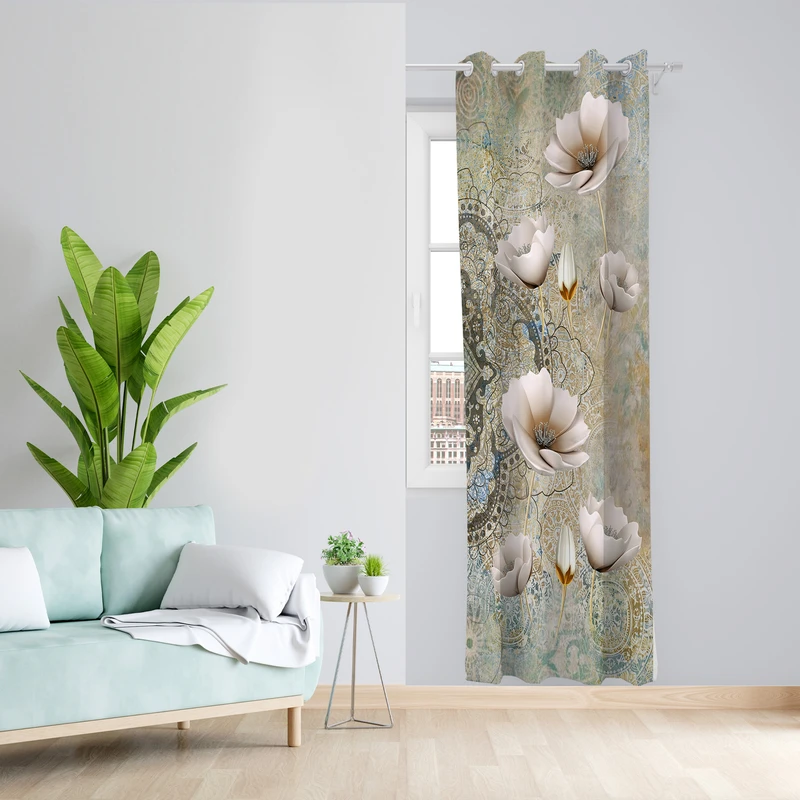 پرده طرح گل مدل مخمل پانچی کد 4134 z سایز 140x200 سانتی متر