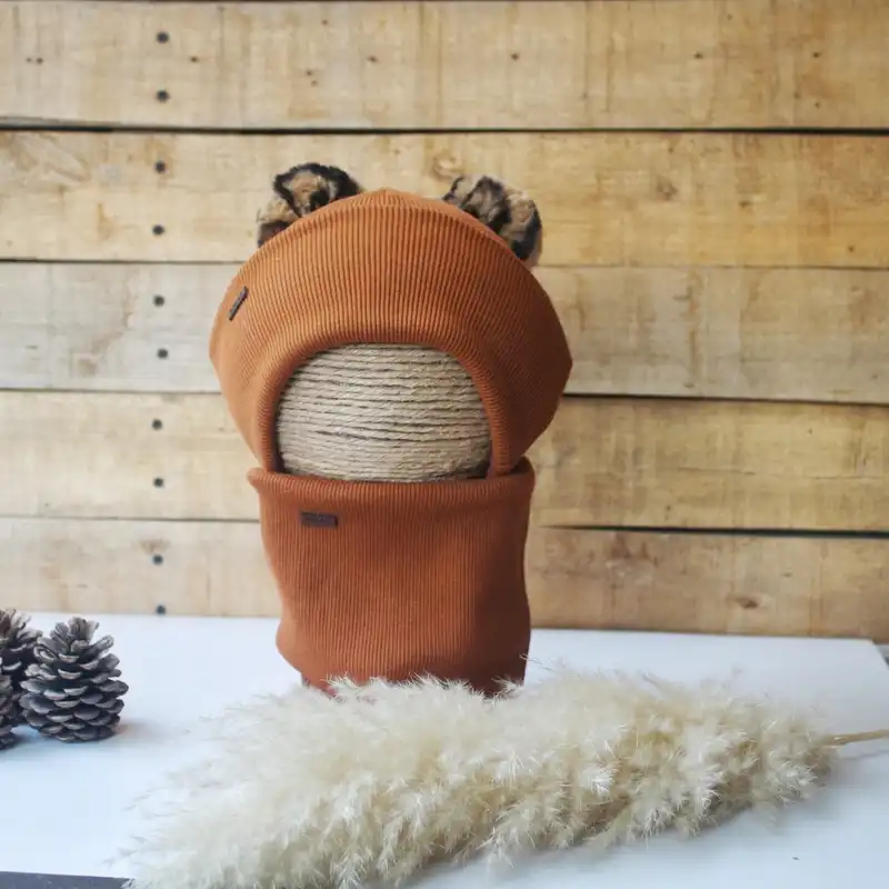 ست کلاه و شال گردن بچگانه ریماز مدل پوو کد m859 رنگ قهوه ای