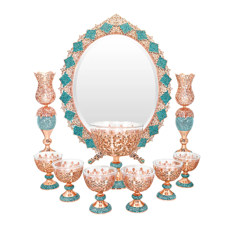 ست 10 تکه هفت سین فیروزه کوبی مدل قلم نقره کد Magnificent-Art