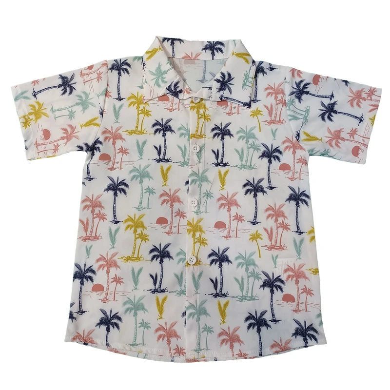 پیراهن آستین کوتاه یقه برگردان پسرانه طرح نخل کد PD90