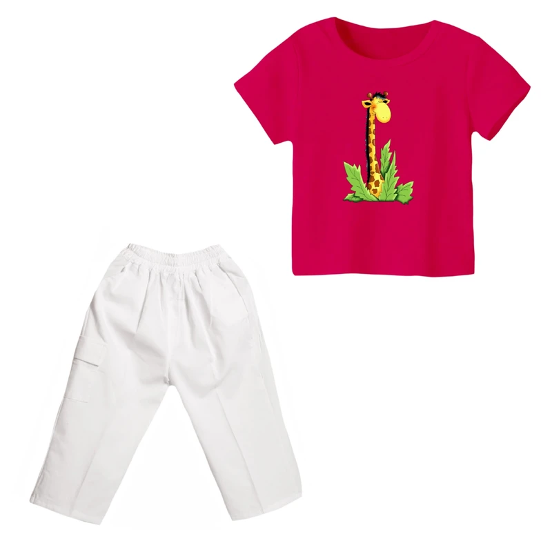 ست تی شرت و شلوارک دخترانه مدل زرافه کد ۲۲