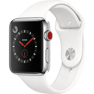 ساعت هوشمند اپل واچ سری 3 سلولار مدل 42mm Stainless Steel Case with Soft White Sport Band