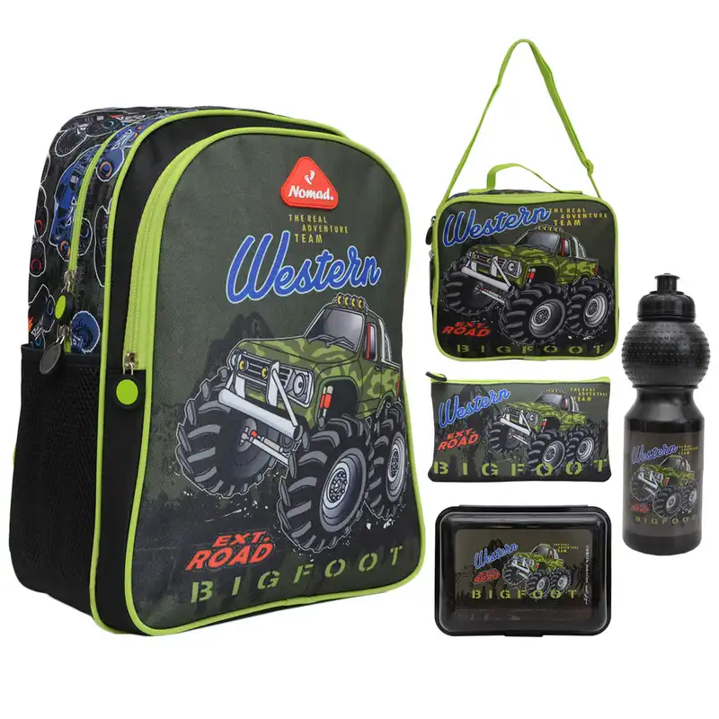 کوله پشتی نومد مدل BIGFOOT به همراه کیف غذا و قمقمه و جامدادی و کیف میوه