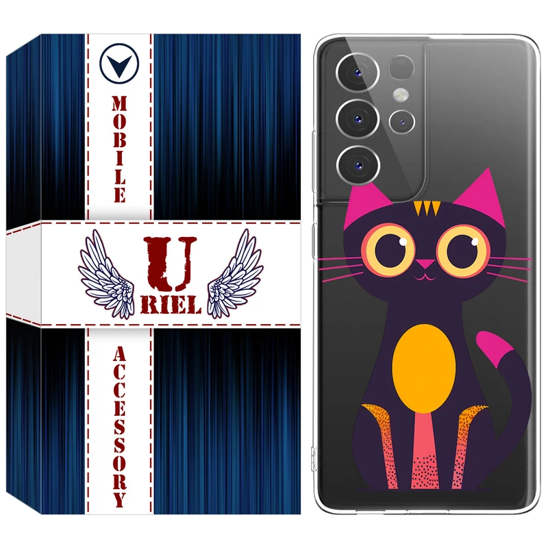 کاور یوریل قاب مدل Clear کد 46 طرح گربه مناسب برای گوشی موبایل سامسونگ Galaxy S21 Ultra