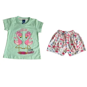 ست تی شرت و شلوارک دخترانه مدل فلامینگو