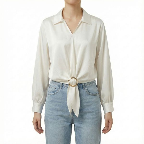 کراپ بلوز آستین بلند یقه برگردان زنانه مدل SHG001