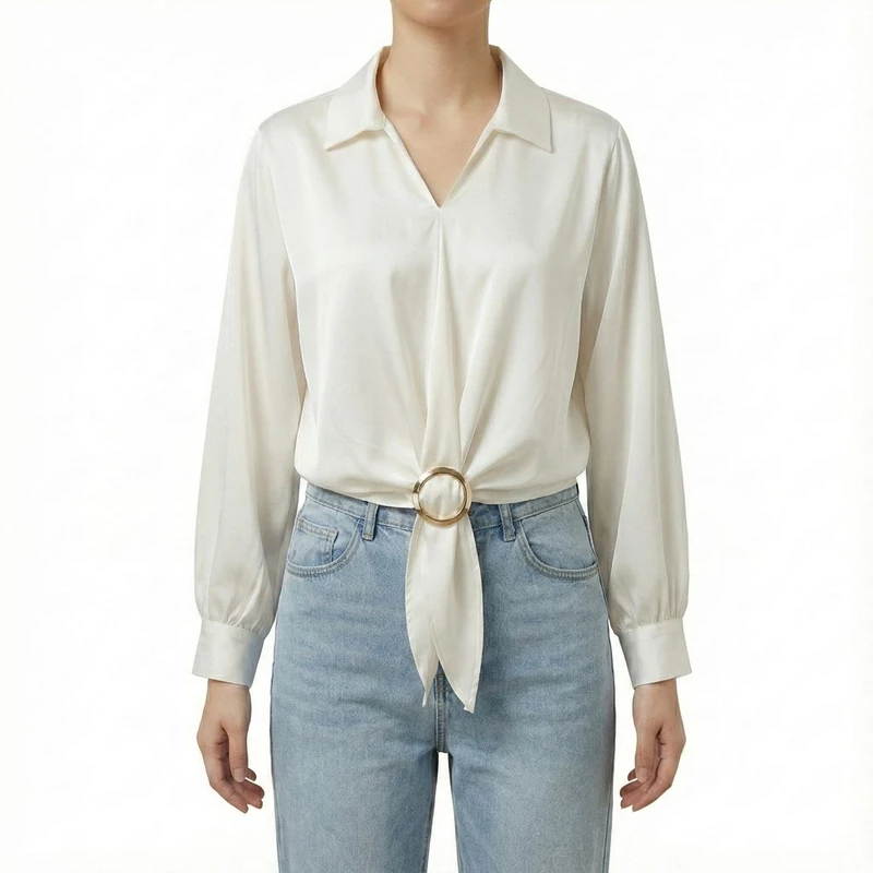 کراپ بلوز آستین بلند یقه برگردان زنانه مدل SHG001