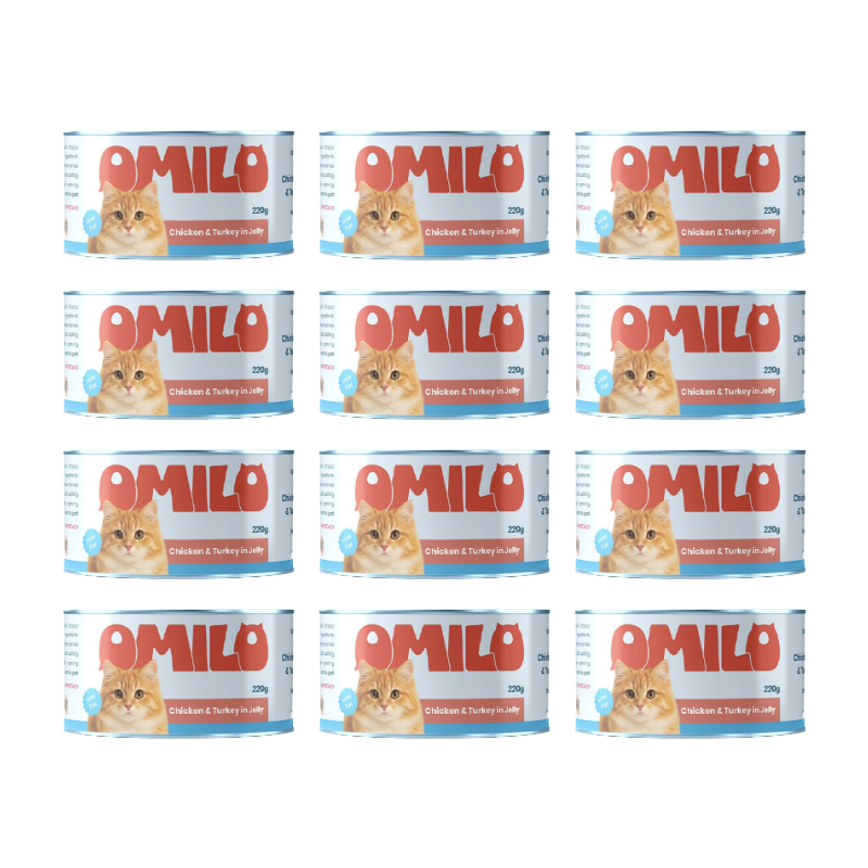 کنسرو غذای گربه بالغ اومیلو مدل پک نچرال در ژله طعم مرغ و بوقلمون بسته 12 عددی